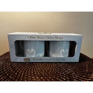 Roy Kirkham Fine Bone China England Swan Set 2 Mugs Coffee Cups NIB Blue Swan